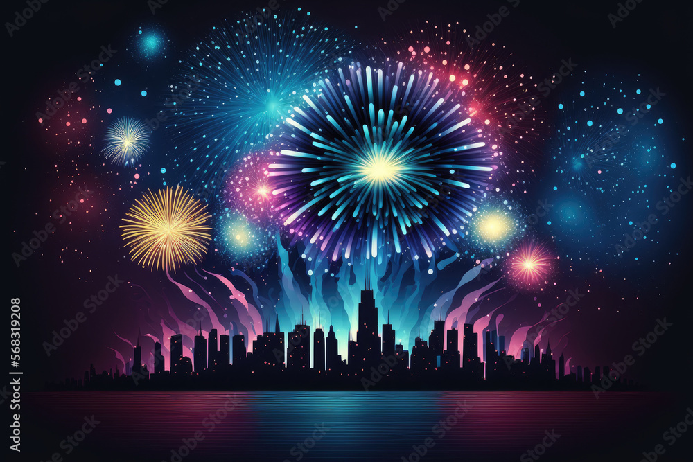 Fireworks with a background that is either bright, beautiful, or black. Fireworks of various colors light up the night sky. Holiday fireworks in Chicago. Night of festive fireworks. Generative AI Fireworks with a background that is either bright, beautiful, or black. Fireworks of various colors light up the night sky. Holiday fireworks in Chicago. Night of festive fireworks. Generative AI