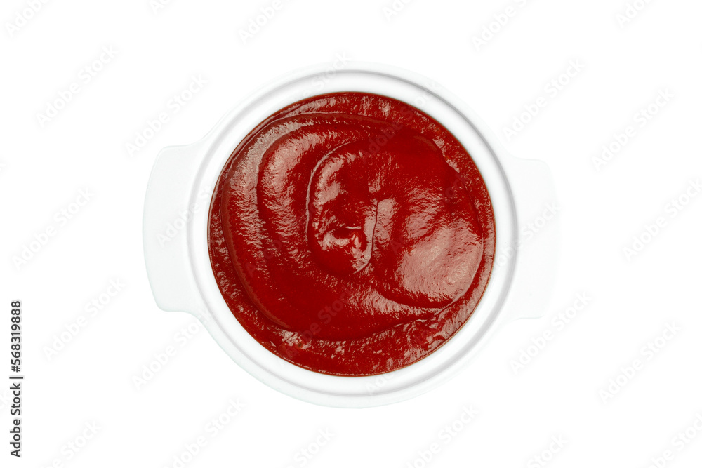 ketchup in saucer, red sauce in plate isolated from background ketchup in saucer, red sauce in plate isolated from background