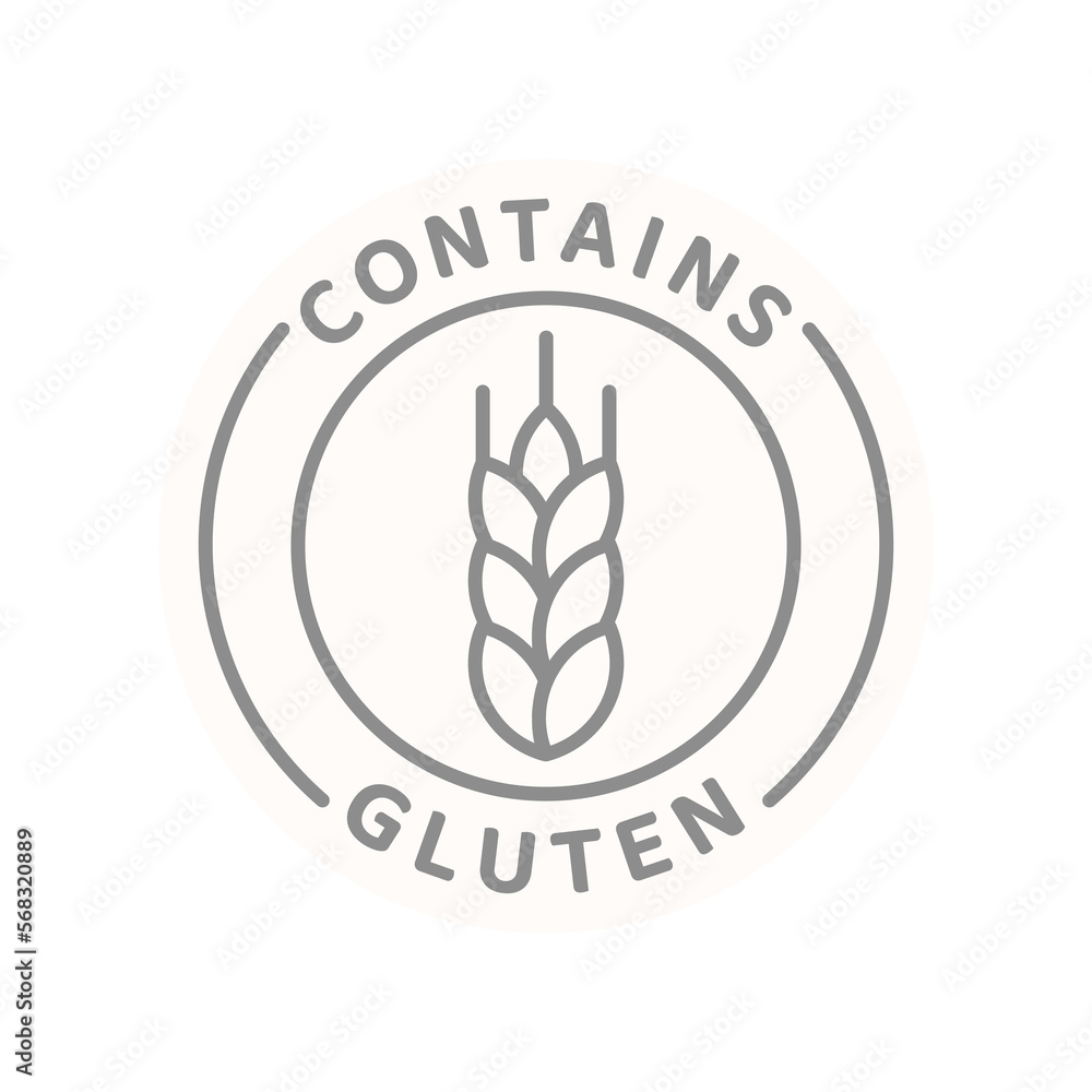 Contains gluten vector line label. Food ingredient allergen badge. Contains gluten vector line label. Food ingredient allergen badge.