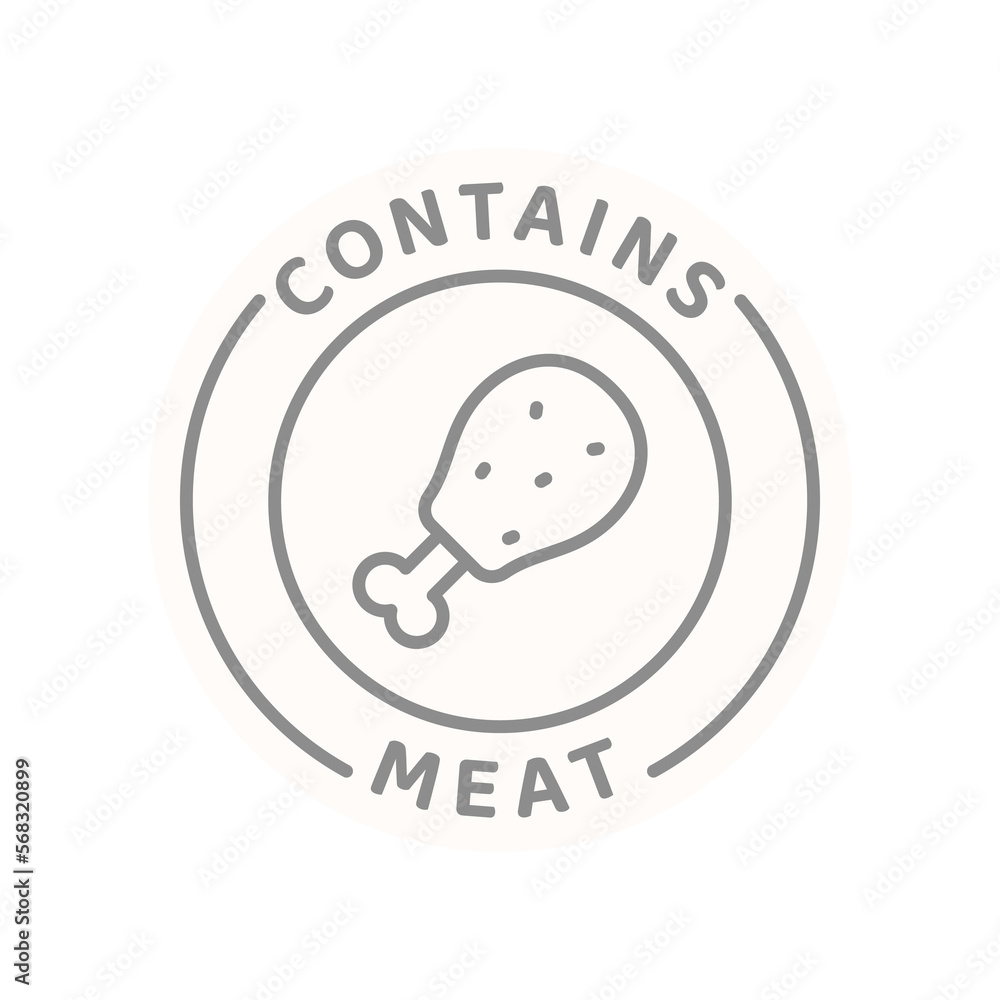 Contains meat vector line label. Food ingredient allergen badge. Contains meat vector line label. Food ingredient allergen badge.