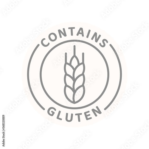 Contains gluten vector line label. Food ingredient allergen badge.