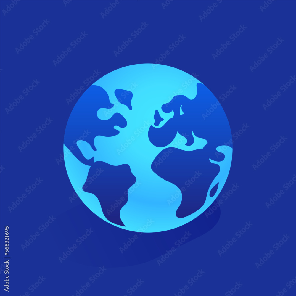 Blue globe of Earth planet icon in isometric view. Global internet, navigation and worldwide delivery, travel, international business concept. Vector illustration isolated on white background Blue globe of Earth planet icon in isometric view. Global internet, navigation and worldwide delivery, travel, international business concept. Vector illustration isolated on white background
