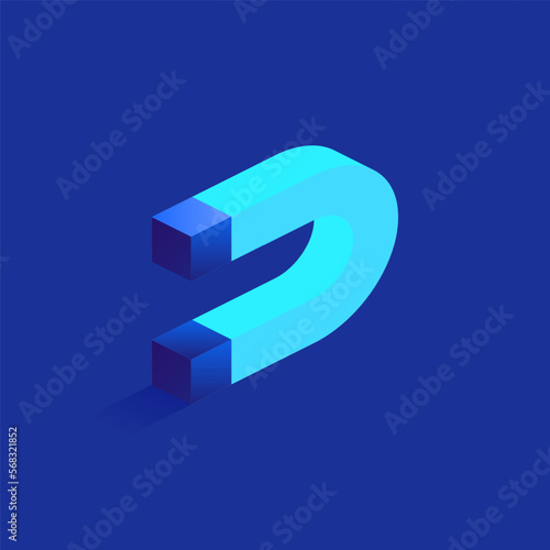 Blue horseshoe magnet icon in isometric view. Magnetic power, gravitation, source of magnetism concept. Attracting profit and money in business symbol. Vector illustration isolated on white background