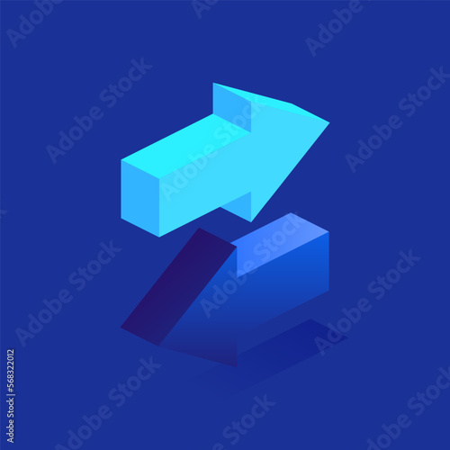 Blue arrows pointing forward and backward or left and right icon in isometric view. Direction of movement, navigation symbols, choosing way concept. Vector illustration isolated on white background