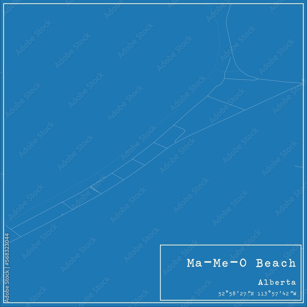 Blueprint Canadian city map of Ma-Me-O Beach, Alberta. Blueprint Canadian city map of Ma-Me-O Beach, Alberta.