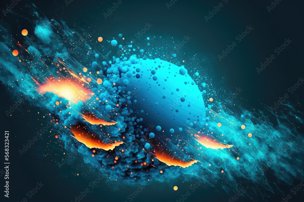 Fototapeta premium Industrial abstract blue background with flying fire particles. Generative AI
