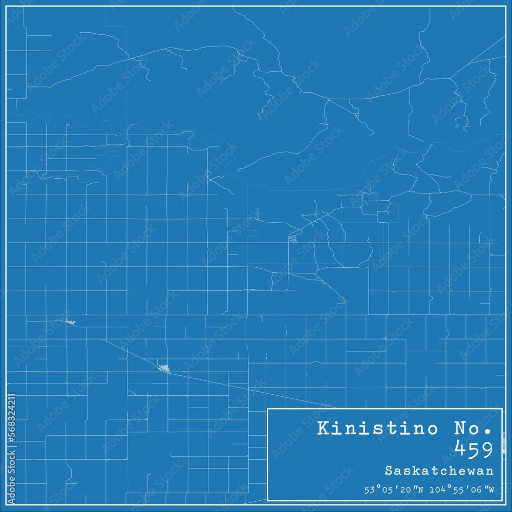 Blueprint Canadian city map of Kinistino No. 459, Saskatchewan.