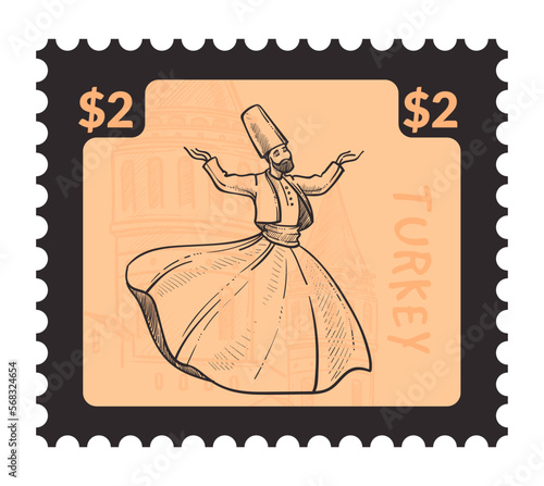 Dancing dervish postmark or postcard with price