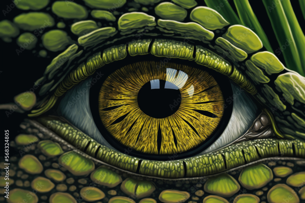 close up of a crocodile's eyeballs, skin, and eyes in the Florida Everglades. Generative AI