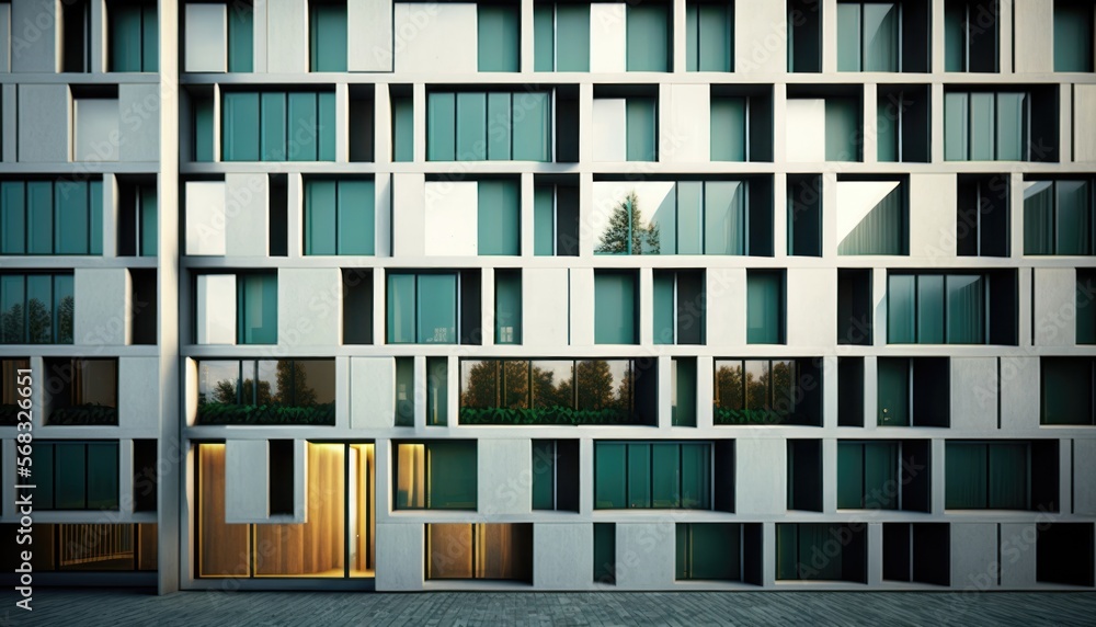 The facade of a modern office or apartment building features windows and balconies. generative ai The facade of a modern office or apartment building features windows and balconies. generative ai