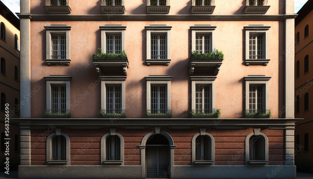 The facade of a modern office or apartment building features windows and balconies. generative ai The facade of a modern office or apartment building features windows and balconies. generative ai