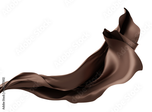Brown silk fabric flying in the wind isolated on white background 3D render