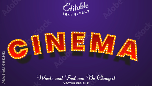 Cinema, editable text effect template,with bolt light effect font style, movie title