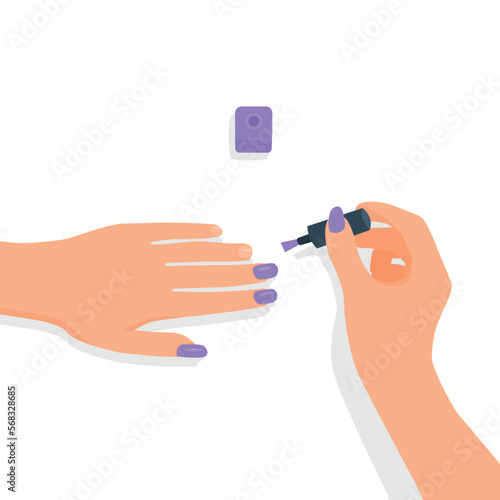 Woman hand doing manicure applying nail polish