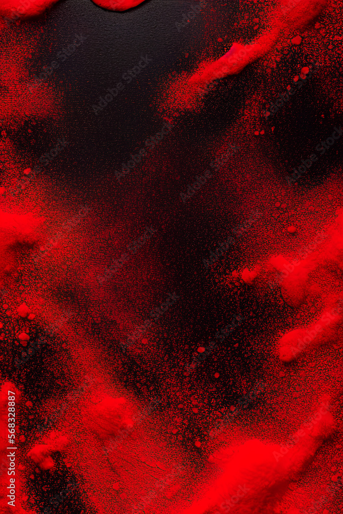 Splash of red powder on black marble background with a grunge texture. Generative AI