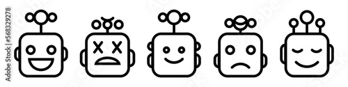 Cute robot line icon. Chatbot face robot. Modern vector icon isolated on white background.