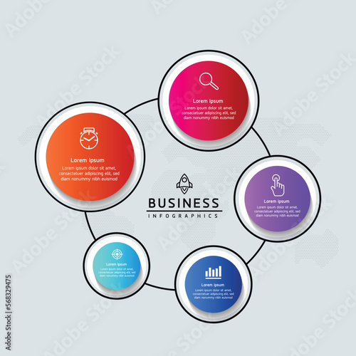 Circular Connection Steps business Infographic Template with 5 Element