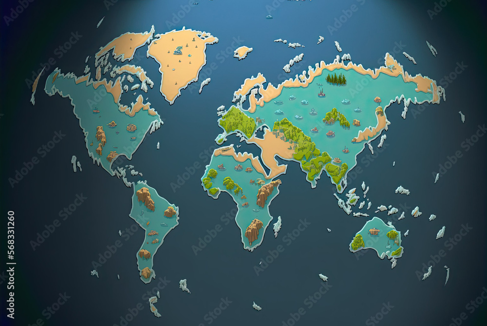 World map with earth globe in cartoon Generative AI