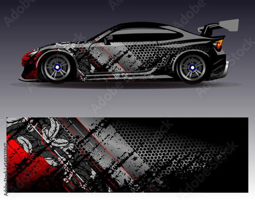 Car wrap design vector. Graphic abstract stripe racing background kit designs for wrap vehicle  race car  rally  adventure and livery