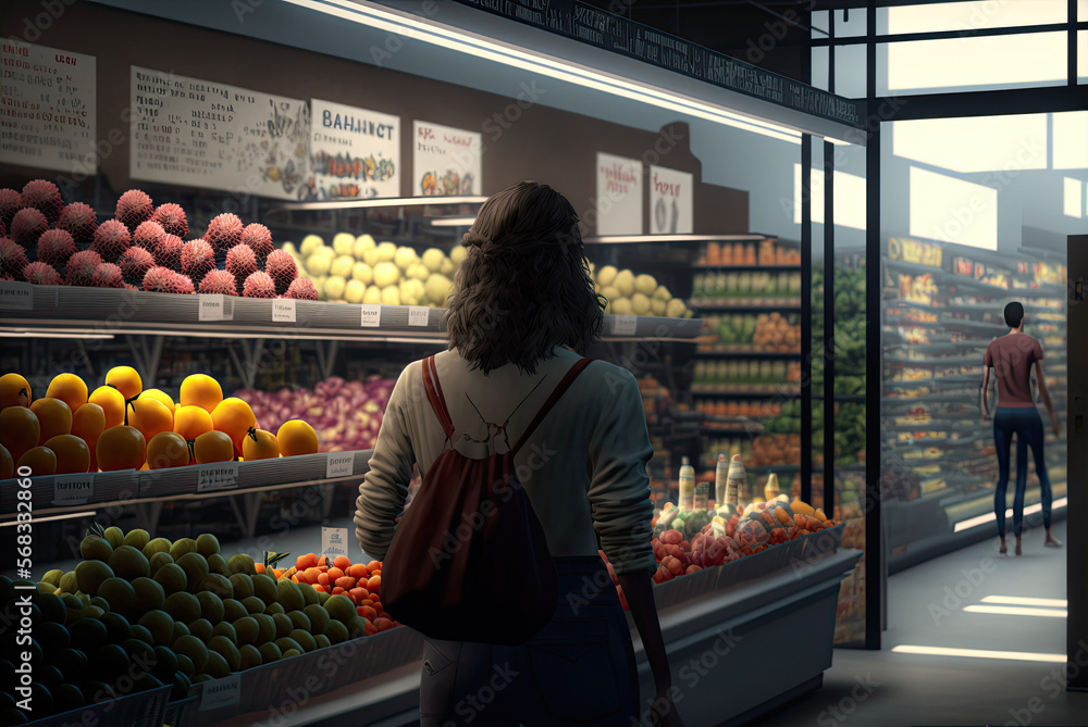woman shopping in supermarket Generative AI