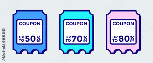 Discount label sticker in retro design style. Coupon with 80, 70, 50, percent off special price.