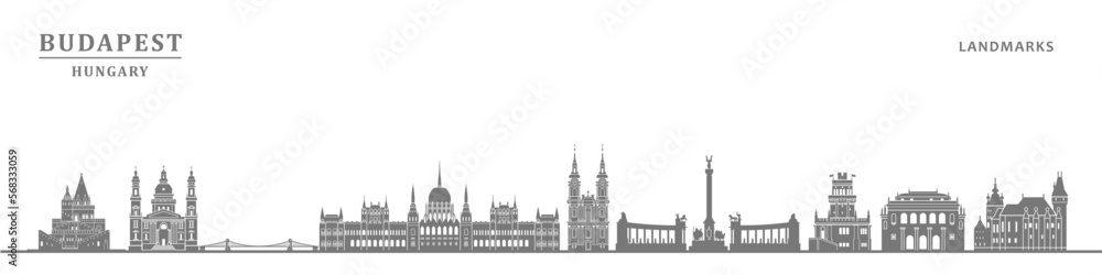 Landmarks of Budapest City, Historical buildings vector illustration isolated on white background. Hungary	