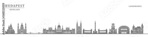 Landmarks of Budapest City, Historical buildings vector illustration isolated on white background. Hungary	