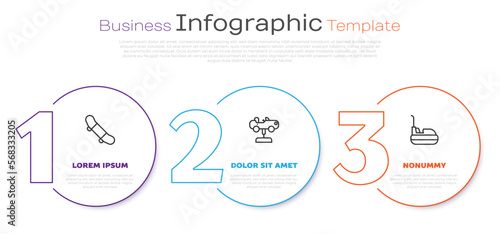 Set line Skateboard trick, Swing car and Bumper. Business infographic template. Vector