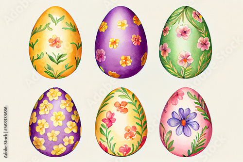 Watercolor decorative easter eggs collection. Generative AI