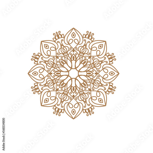 Unique Circular logo illustration. Mandala flat icon for your business. Ayurveda, spa, yoga company identity. Advertising or web startup zen symbol design. Moroccan tile style. Vector isolated sign.