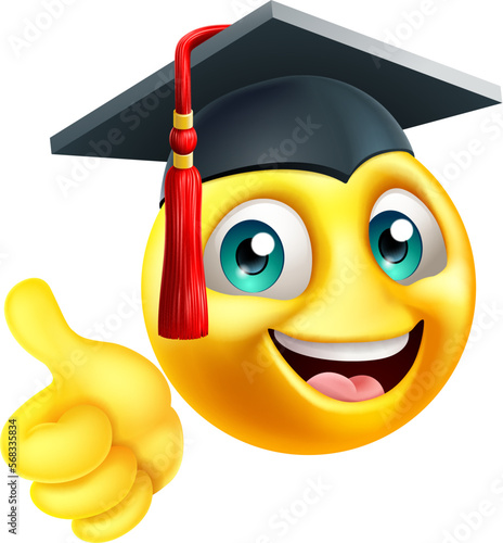 An education school college graduate student emoji emoticon face in graduation or convocation cap hat cartoon