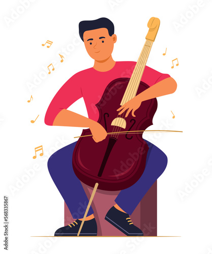 Musician Man Play Double Bass for Classical Music Concept Illustration