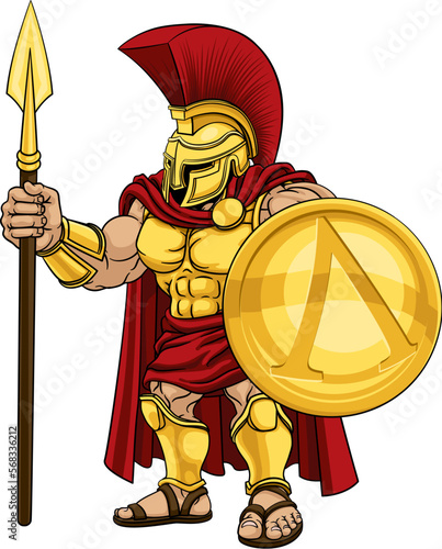 A Spartan or Tojan warrior or a Roman gladiator cartoon character