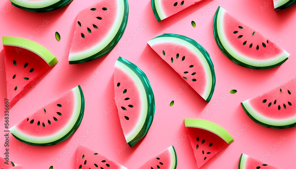 Watermelon slices pattern. Top view. Pink background Watermelon slices pattern. Top view. Pink background