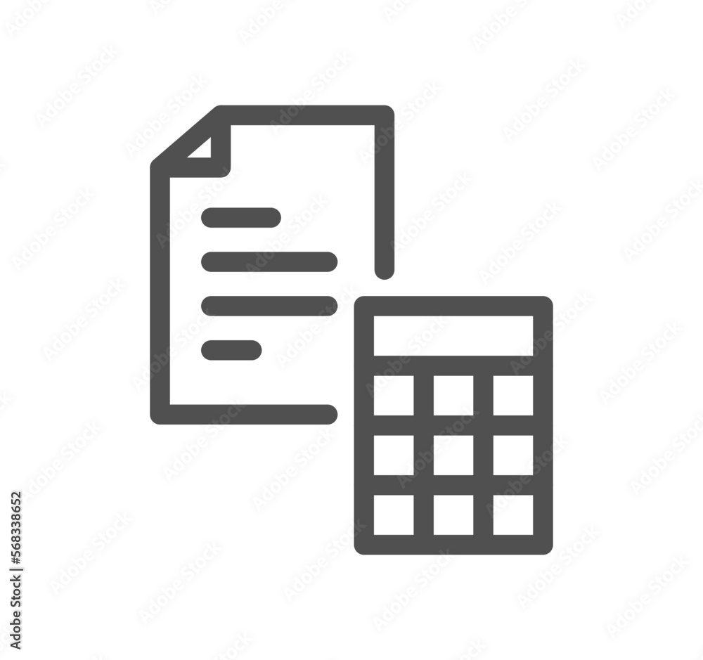 Fototapeta premium Calculation and accounting related icon outline and linear vector.