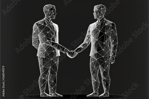 polygonal two people shaking hands the way wifi see-through generative ai illustration