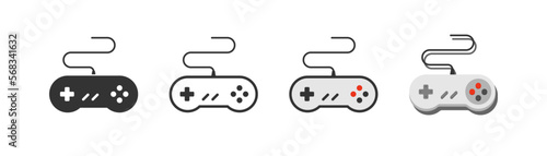 Gamepad icon on light background. Vintage game console, joystick symbol. Oldschool  retro gaming sign. Outline, flat, and colored style. Flat design. Vector illustration.
