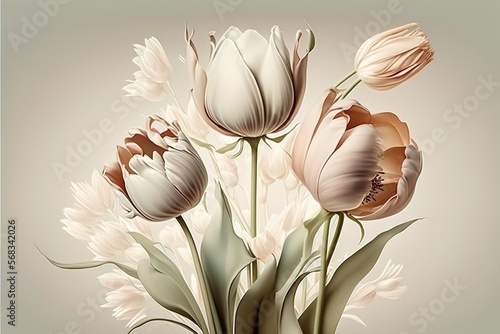 Spring tulips. Luxurious pastel flowers. AI #568342026