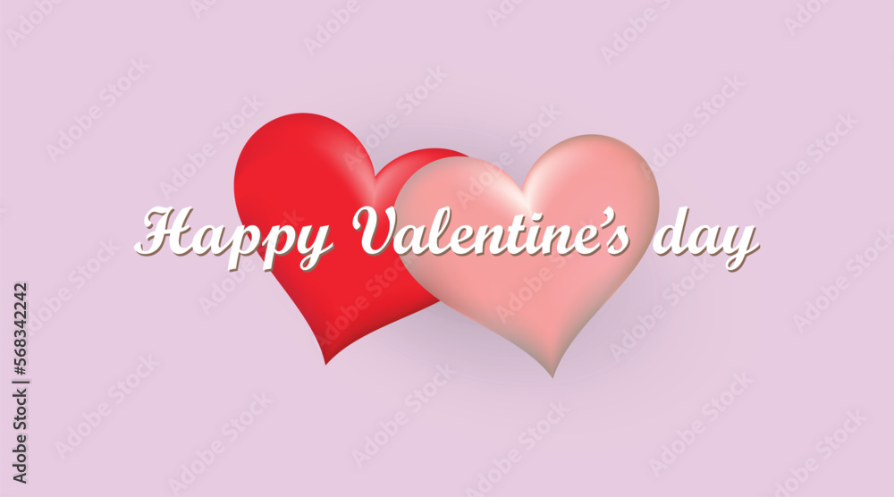 2 valentines day heart shape red and pink 3d illustration promotional label sale banner layer vector