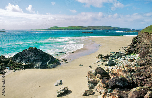 Inishbofin island off the west coast of County Galway, Ireland. Deserted Atlantic sandy beach on the island’s west side photo