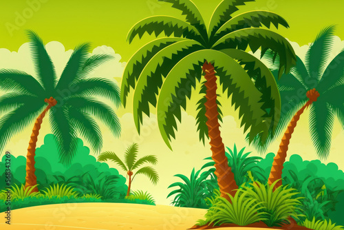 Background of nature with a green palm tree design. Generative AI