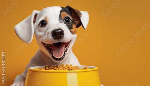 Smiling dog happy with food , Generative Ai photo