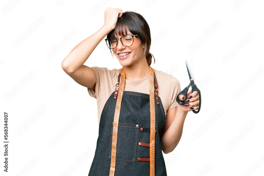 Young caucasian seamstress over isolated on chroma key background has realized something and intending the solution Young caucasian seamstress over isolated on chroma key background has realized something and intending the solution