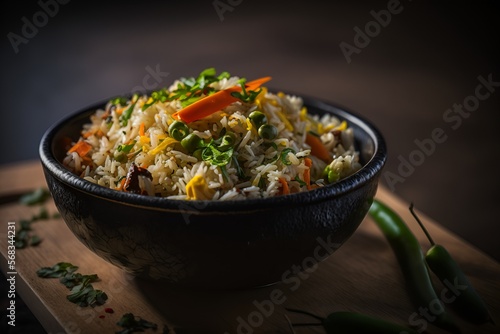 Egg fried rice with corn, carrots, peas