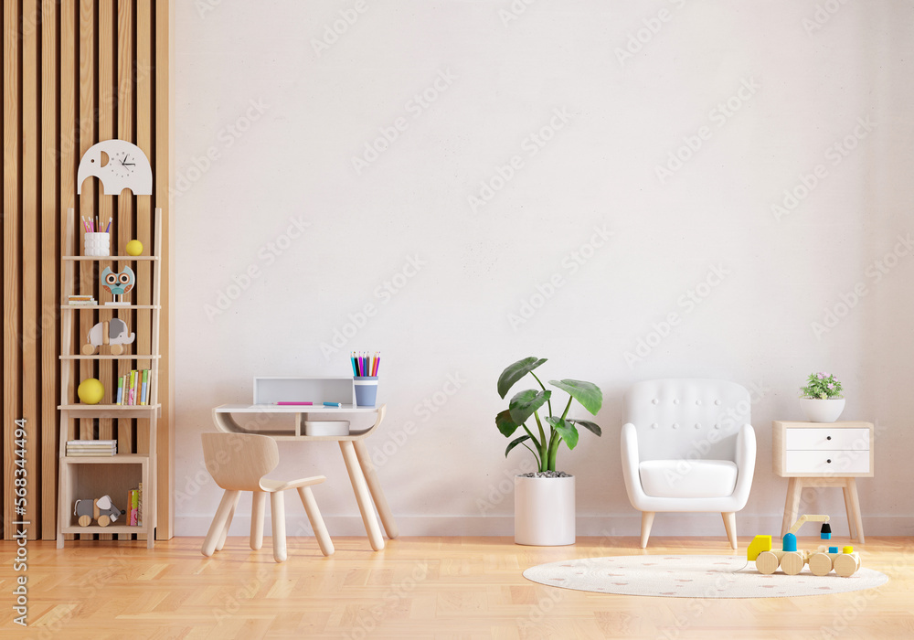 Chair and table in child room with copy space, 3D rendering Chair and table in child room with copy space, 3D rendering