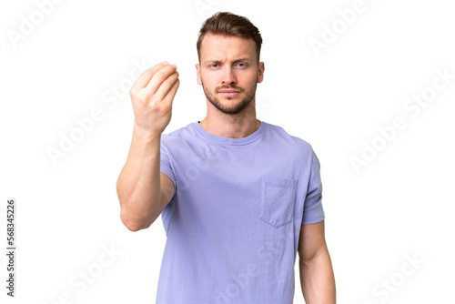 Young handsome caucasian man over isolated chroma key background making Italian gesture © luismolinero