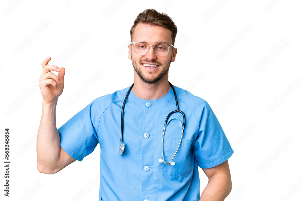 Young nurse man over isolated chroma key background making guitar gesture Young nurse man over isolated chroma key background making guitar gesture