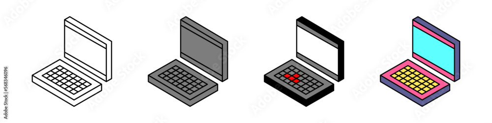 Isometry laptop, computer icons in retro style. Modern vector icon set isolated on white background. Isometry laptop, computer icons in retro style. Modern vector icon set isolated on white background.