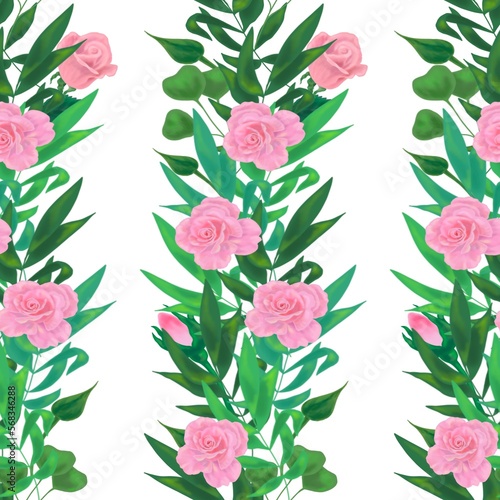 pattern floral ribbon of leaves and roses and buds