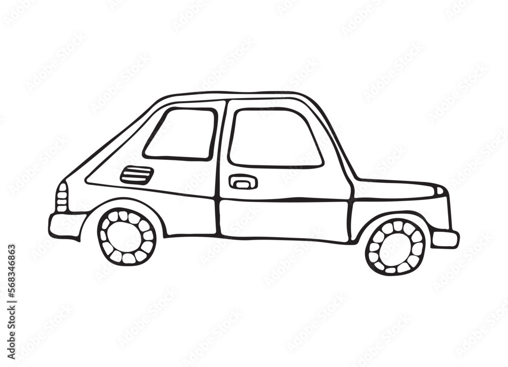 Car. Car isolated on white background. Doodle. Vector illustration